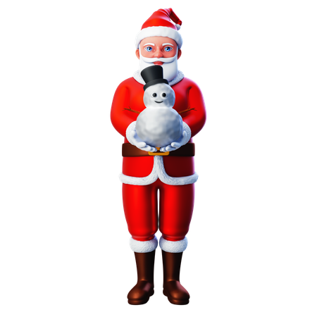 Papai Noel mostrando boneco de neve  3D Illustration