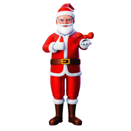Papai Noel mostrando fita de laço e fazendo gesto com o polegar para cima  3D Icon