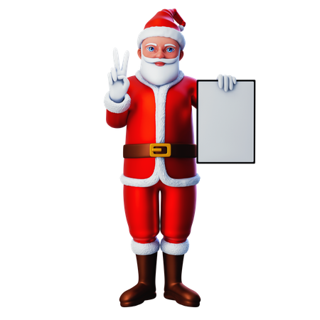 Papai Noel mostrando gesto de paz com tablet vertical branco  3D Illustration