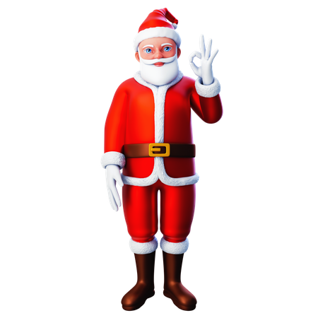 Papai Noel mostrando gesto de ok com a mão direita  3D Illustration