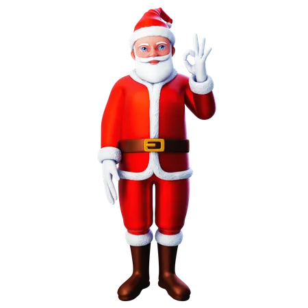 Papai Noel mostrando gesto de ok com a mão direita  3D Illustration