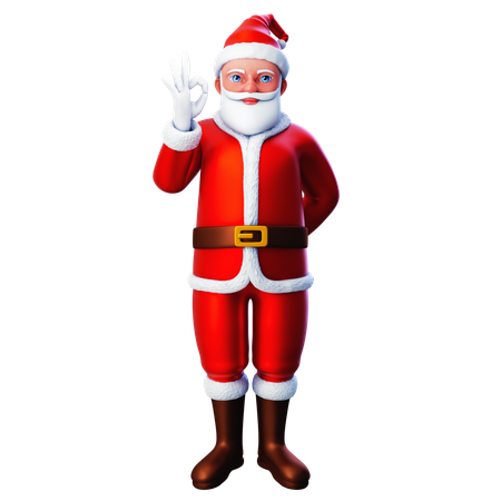 Papai Noel mostrando gesto de ok com a mão esquerda  3D Illustration