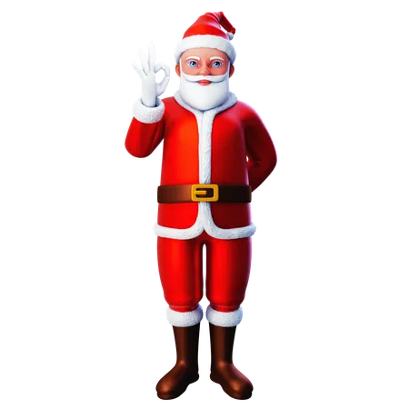 Papai Noel mostrando gesto de ok com a mão esquerda  3D Illustration