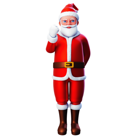 Papai Noel mostrando gesto de punho com a mão esquerda  3D Illustration