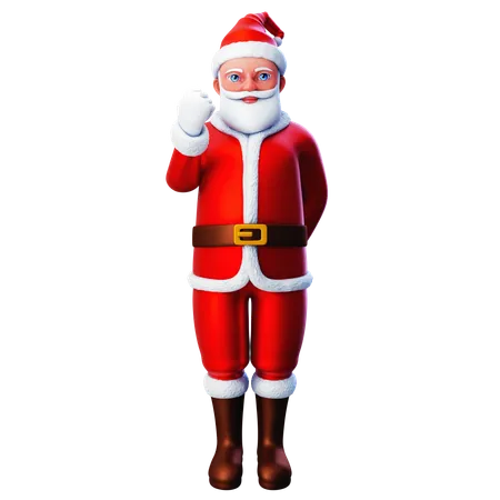 Papai Noel mostrando gesto de punho com a mão esquerda  3D Illustration