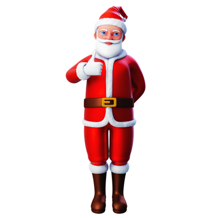 Papai Noel mostrando o gesto do polegar para cima usando a mão esquerda  3D Illustration