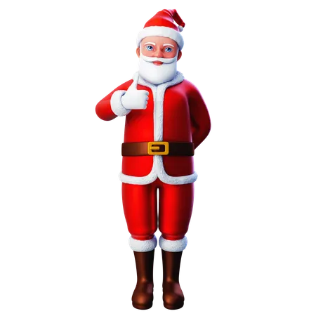 Papai Noel mostrando o gesto do polegar para cima usando a mão esquerda  3D Illustration