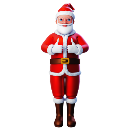 Papai Noel mostrando o gesto de polegar para cima usando as duas mãos  3D Illustration