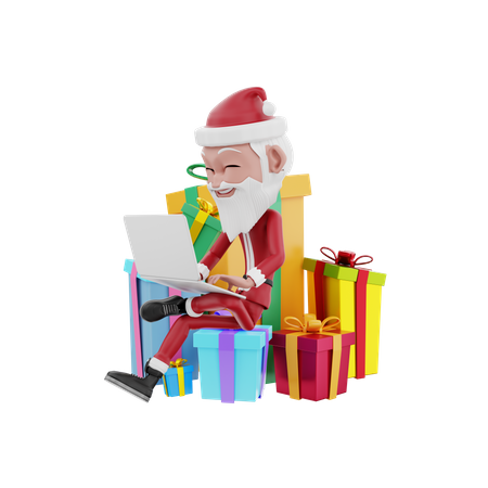 Papai Noel online entregando presente de Natal  3D Illustration