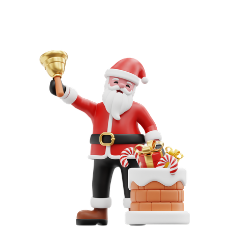 Papai Noel parado perto da chaminé da casa  3D Illustration