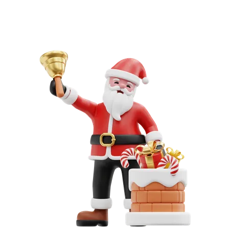 Papai Noel parado perto da chaminé da casa  3D Illustration