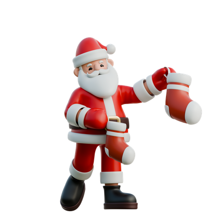 Papai Noel Pendurado Meia  3D Illustration