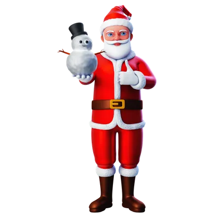 Papai Noel posando com o polegar para cima e o boneco de neve  3D Illustration