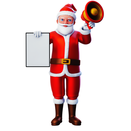 Papai Noel predefinindo tablet branco usando alto-falante  3D Illustration