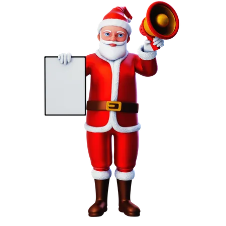 Papai Noel predefinindo tablet branco usando alto-falante  3D Illustration