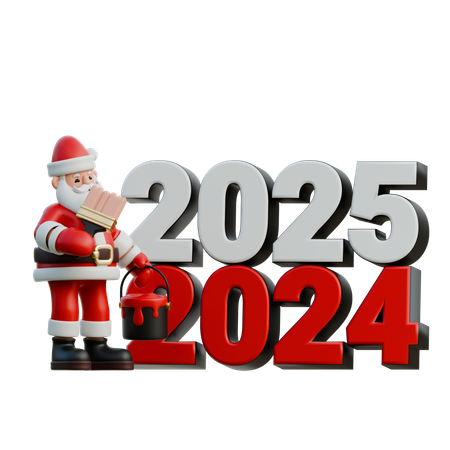 Papai Noel repintando números de 2024 para 2025  3D Illustration