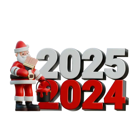 Papai Noel repintando números de 2024 para 2025  3D Illustration