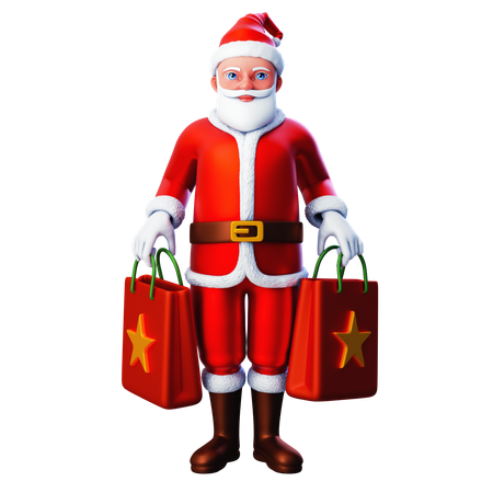 Papai Noel segurando duas sacolas de compras  3D Illustration