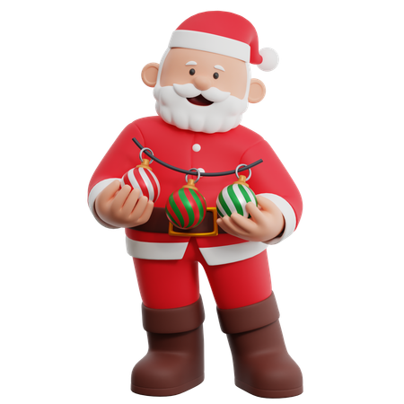 Papai noel segurando enfeites de natal  3D Illustration