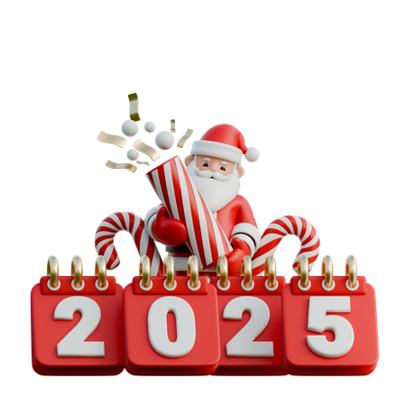 Papai Noel segurando fogos de artifício atrás de 2025  3D Illustration