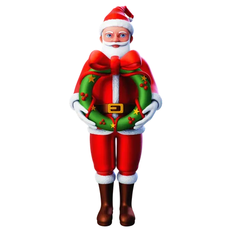 Papai Noel segurando uma guirlanda  3D Illustration