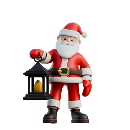 Papai Noel segurando lanterna  3D Illustration