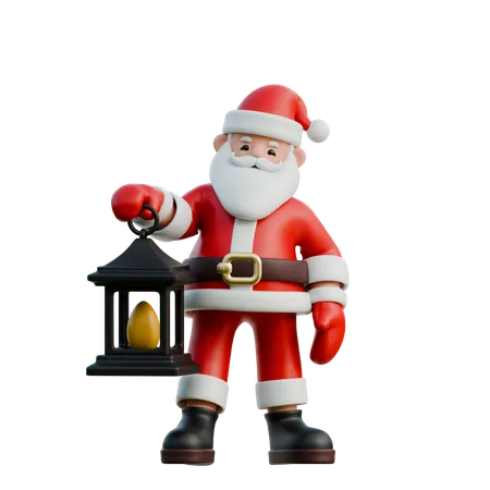 Papai Noel segurando lanterna  3D Illustration