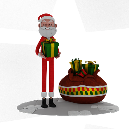 Papai Noel segurando presente  3D Illustration