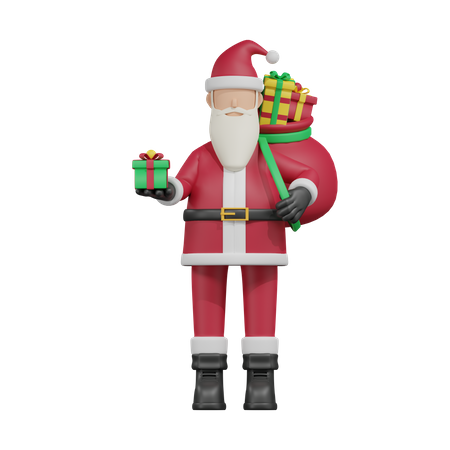 Papai Noel segurando presente  3D Illustration