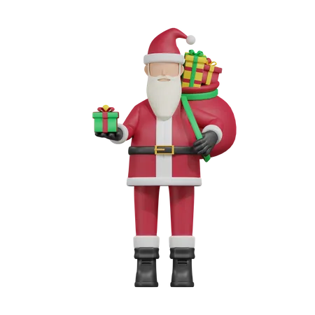 Papai Noel segurando presente  3D Illustration