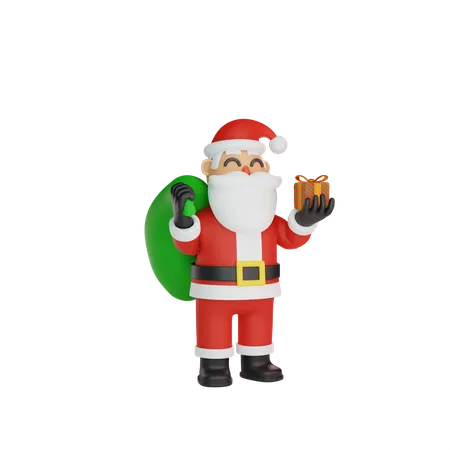 Papai Noel segurando presente  3D Illustration