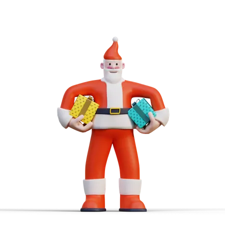 Papai Noel segurando presentes  3D Illustration