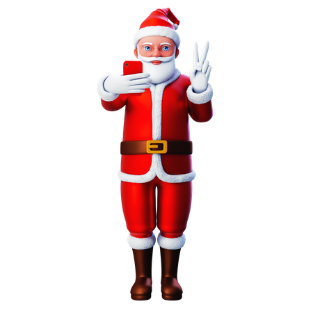 Selfie do Papai Noel e gesto de paz com a mão  3D Illustration