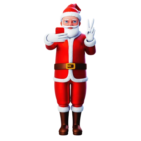 Selfie do Papai Noel e gesto de paz com a mão  3D Illustration