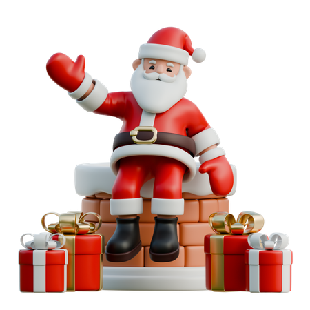 Papai Noel sentado na chaminé  3D Illustration