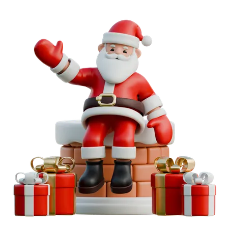 Papai Noel sentado na chaminé  3D Illustration