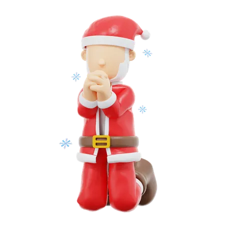 Papai Noel senta e reza pose  3D Illustration