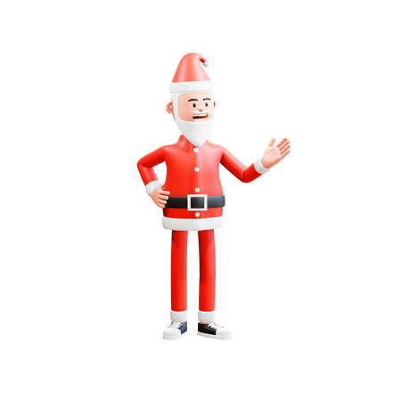 Papai Noel sorri e mostra algo com a mão  3D Illustration