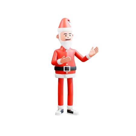 Papai Noel sorrindo apresentando algo com as duas mãos  3D Illustration