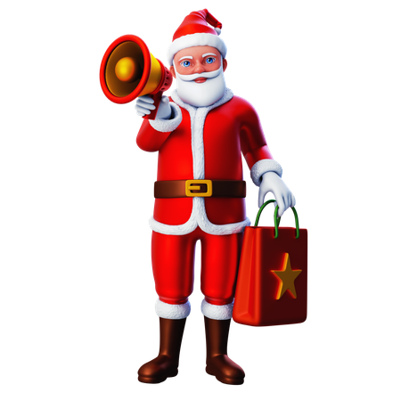 Papai Noel traz sacola de compras e alto-falante  3D Icon