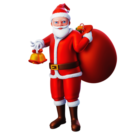 Papai Noel traz sacola de presente com sino de Natal  3D Icon