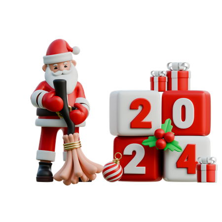 Papai Noel varrendo 2024  3D Illustration