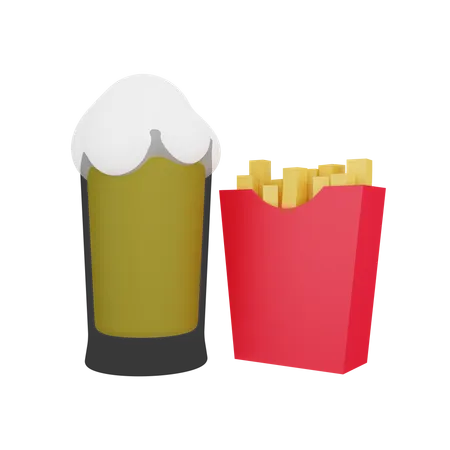 Papas fritas y cerveza  3D Icon