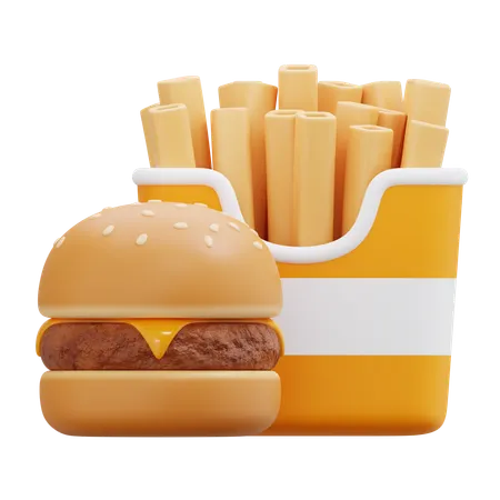 Papas fritas y hamburguesa  3D Icon