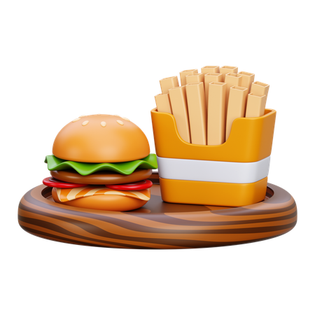 Papas fritas y hamburguesa  3D Icon