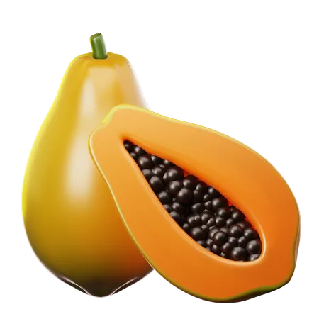 3 D Icon Fresh Papaya Fruit On Transparent Background 3D Icon