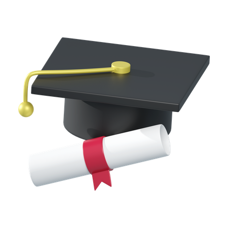 Chapéu de pós-graduação e papel de certificado  3D Illustration