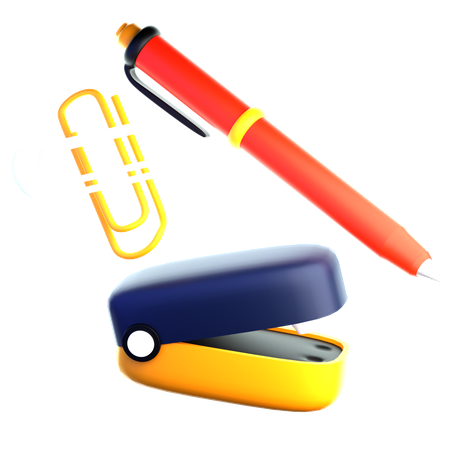 ペーパークリップと文房具  3D Icon