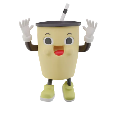 Paper Cup Soft Drink Character rise two hands 3D Icon
