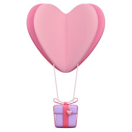 Paper Heart Ballon With Gift  3D Icon